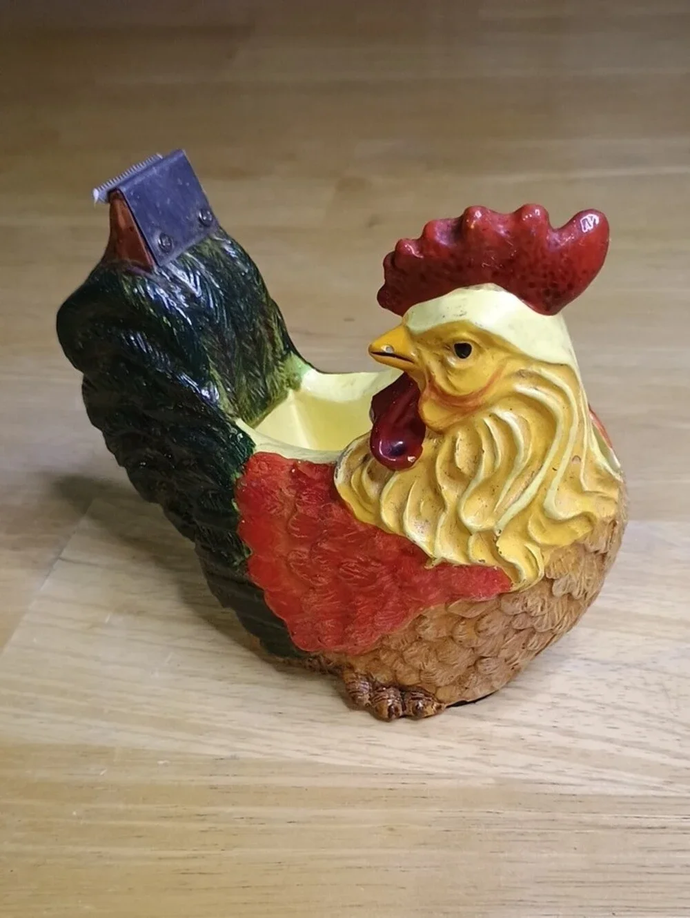 Decorative Vintage Figi Rooster Tape Dispenser in Yellow, Red & Green